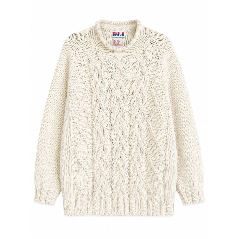 Vintage Fisherman Sweater M Cream Cable Knit Coastal Grandmother‎ Quiet Luxury